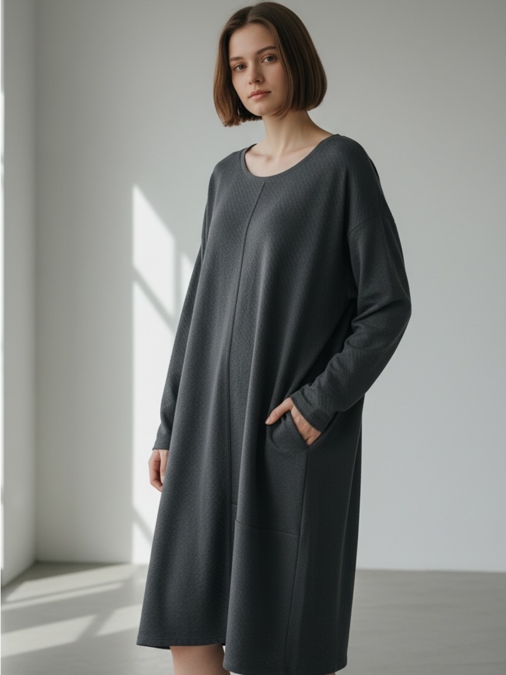 J. JILL Dress Gray Pocket Textured Weaves Bohemian Artisanal Minimalist Size XL
